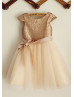  Champagne Sequin Tulle Knee Length Flower Girl Dress